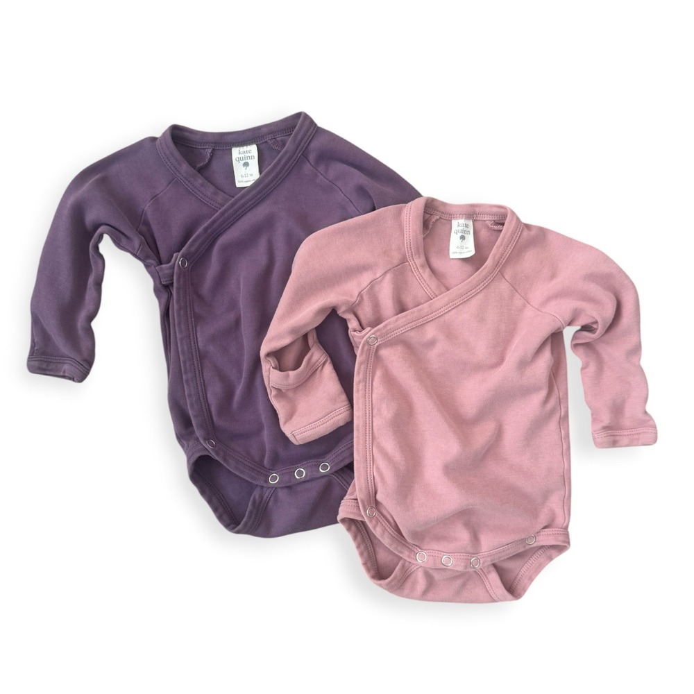 Kate Quinn Organic Cotton Kimono Bodysuit Set (2) 6-12M Long Sleeve